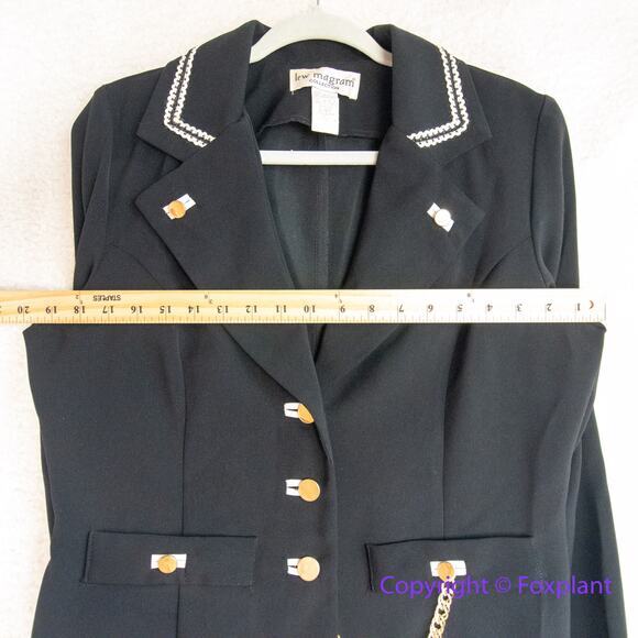 Vintage Lew Magram Collection Blazer Sz 10 Black Gold Buttons Chain Military - Picture 9 of 12